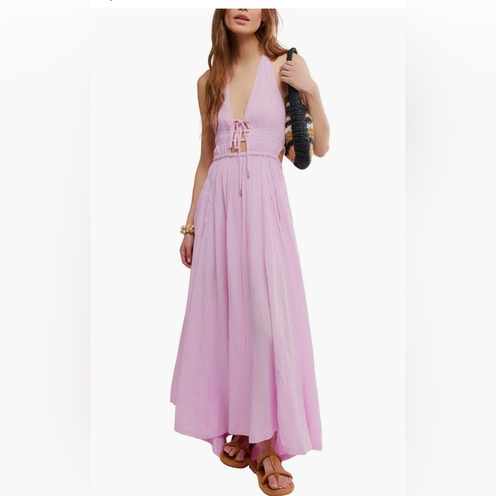 Free People Angel Plunge Halter Neck Maxi Dress in Lilac Bouquet; Size: X-Small